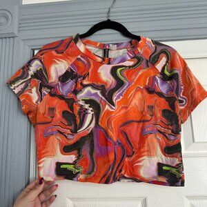 Fitted Psychedelic Orange and Purple Crop Top